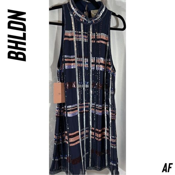 BHLDN CHARYN SEQUINED BEADED DRESS NAVY NWT SIZE 12 - Picture 7 of 16